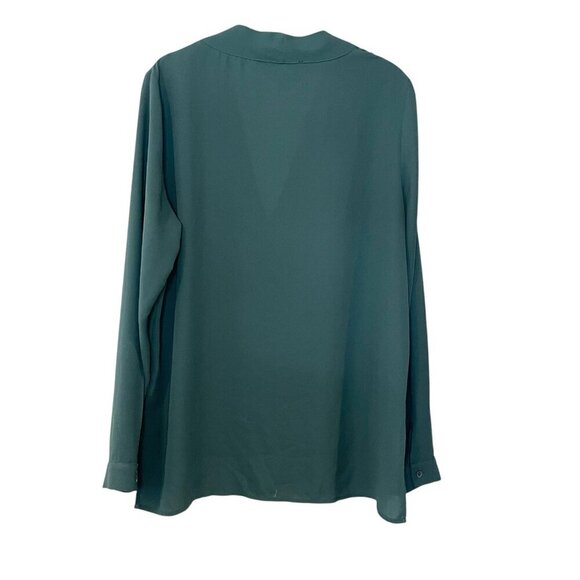 Lumiere Forest Green V-Neck Long Sleeve Career Blouse Hi Lo Solid Polyester M - Picture 2 of 6